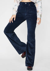 Navy Blue Ribcage Wide Leg Corduroy Pants