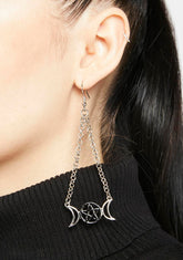 Moon Goddess Pentagram Chain Drop Earrings