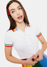 All Is Bright Rainbow Stripe Polo Tee