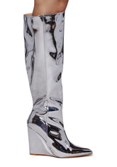 Totally Mesmerized Knee High Boots - Silver