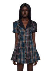 You Don't Exist Plaid Dress - Navy/Orange