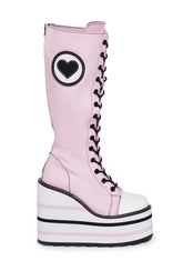 Detention Bondage Platform Boots - Pink/White