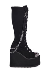 Detention Bondage Platform Boots - Black/Silver