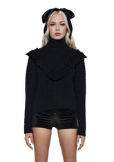 Pastel Ambitions Cable Knit Sweater - Black