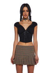 Queen Of Spring Lace Trim Top-Black