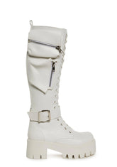 Obsidian Pocket Combat Boots - White