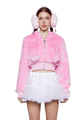 Candy Blossom Faux Fur Hoodie - Pink
