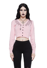 Web Obsessed Embroidered Cardigan - Pink