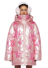 Beyond The Stars Puffer Jacket- Pink