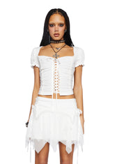 Soft Girl Era Lace Up Top- White