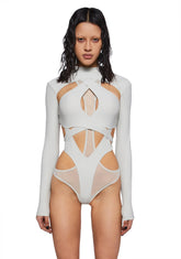 Crossfade Strappy Spandex And Mesh Bodysuit - Gray