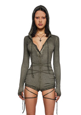 Crossfade Hooded Long Sleeve Romper - Green