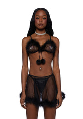 It's My Moment Marabou Three Piece Set- Black