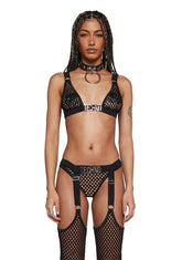 Techno Fantasy Fishnet Bra Top - Black