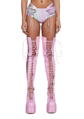 Monarch Rude Awakening Lace-Up Shorts - Rainbow