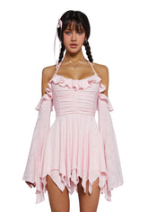 Fairy Delights Ruffled Handkerchief Dress - Pink