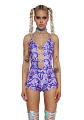 Sonic Bloom Cut-Out Romper - Purple