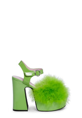 Blushin' N' Crushin' Marabou Heels - Lime Green