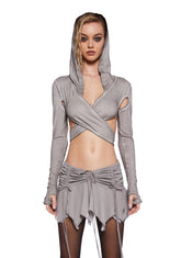 Pitch Hooded Long Sleeve Wrap Top