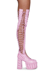 Rude Awakening Thigh High Boots - Pink