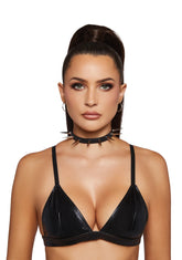 Leather Choker With Slim Spikes