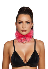 Leather Back Fur Choker - Pink