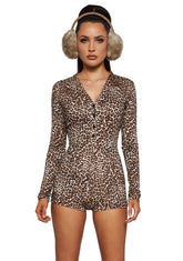 Wicked Wild Instincts Long Sleeve Romper- Leopard