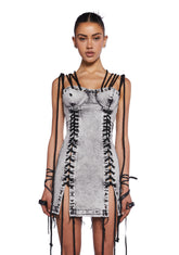 Charged Lace-Up Denim Dress