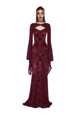 Druid’s Wife Maxi Dress And Shrug Set - Dark Red