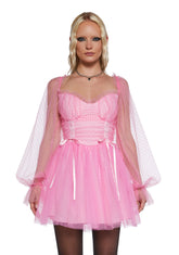 Heavenly Affair Babydoll Dress - Pink Swiss Dot