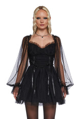 Heavenly Affair Babydoll Dress - Black Swiss Dot