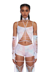 Sunset Trippy Top And Gloves Set - Pink