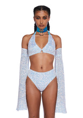 Dazzling Daydream Long Sleeve Crop Top - Blue