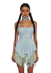 Sparkled Myths Handkerchief Dress - Green/Blue