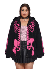 Plus Baring It All Skeleton Hooded Sherpa Jacket - Pink