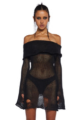 Chamber Distressed Sweater Dress - Black