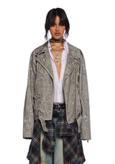 Live Thru This Acid Wash Moto Jacket