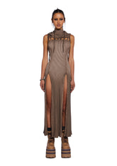 Echo Hooded Slit Maxi Dress - Brown