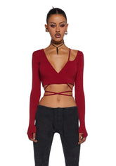 Fader Ribbed Wrap Top - Red