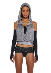 Shimmer Escapes Sequined Hooded Top
