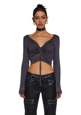 Snap Back Long Sleeve Top - Gray