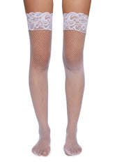 Charming Temptation Fishnet Thigh Highs - White