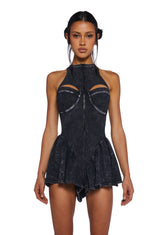 Sound Distortion Cut Out Romper Dress - Black