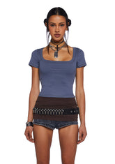 Record Store Date Short Sleeve Top - Gray