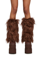 Up My Tempo Faux Fur Leg Warmers - Brown