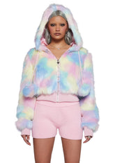 Candy Blossom Faux Fur Hoodie - Pastel