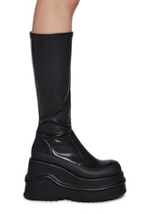 New Fans Wedge Stretch Boots - Black