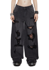 Sinful Attitude Wide Leg Jeans - Distressed Grey