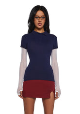 Perfectly Preppy Short Sleeve Top - Blue