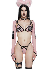 Can't Sleep Tonight Fishnet Lingerie Set - Pink